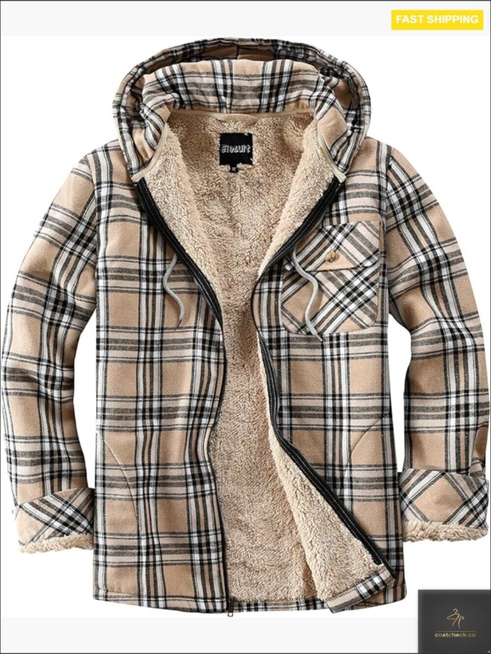 Women's Fleece Lined Flannel Jacket Plaid Hooded Full Zip Sherpa Lined